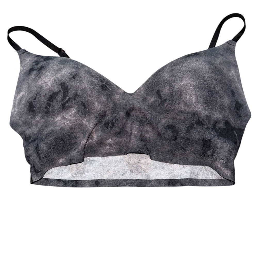 Victoria's Secret Black and Gray Tie-Dye Bra with Sweetheart Neckline